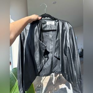 Black Faux Leather Open Jacket